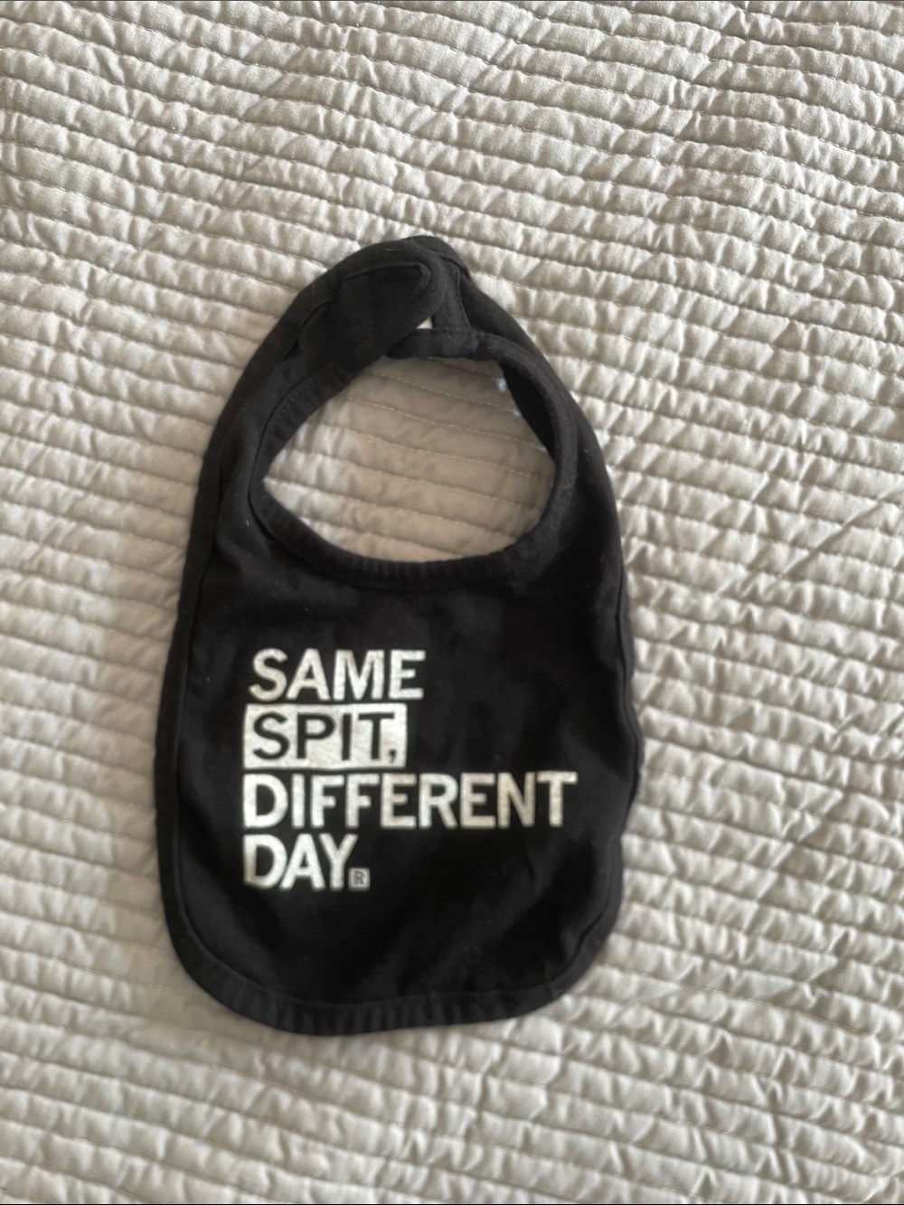 Black Baby Bib with "Same Spit, Different Day" Graphic